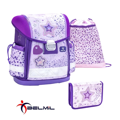 Belmil Merevfalú Iskolatáska Szett Classy 403-13 Shining Star Purple Tolltartóval és Tornazsákkal