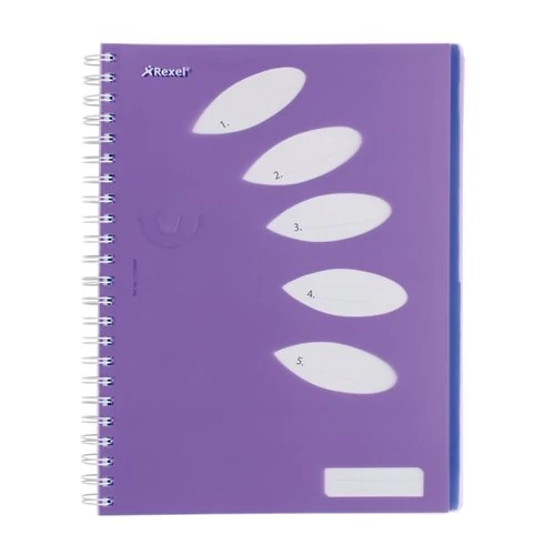 Spirálfüzet, A4, vonalas, 125 lap, 5 részes, REXEL "Joy", lila