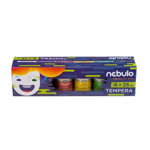 Tempera készlet, tégelyes, 25 ml, NEBULO, 6 különböző szín