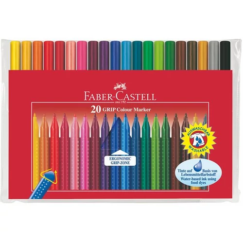 Filctoll készlet, háromszögletű, FABER-CASTELL "Grip", 20 különböző szín