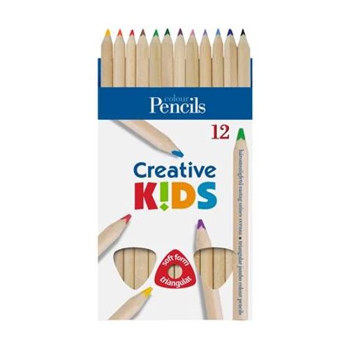 Színes ceruza készlet, háromszögletű, vastag, natúr, ICO "Creative Kids"