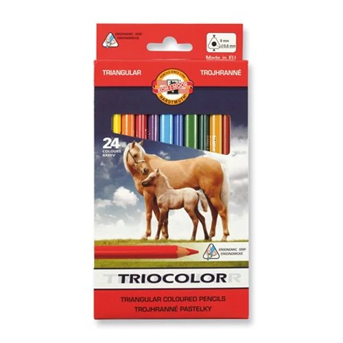 Színes ceruza készlet, háromszögletű, vastag, KOH-I-NOOR "Triocolor Lovas 3144/24", 24 különböző szín