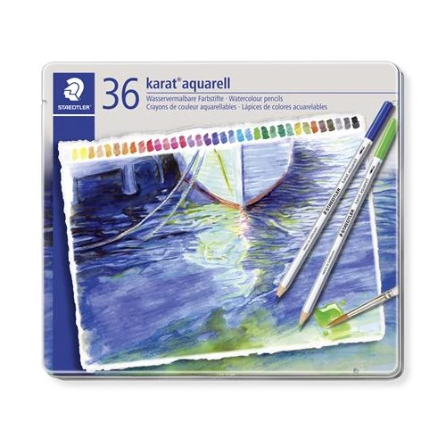 Akvarell ceruza készlet, fém doboz, STAEDTLER "Karat", 36 különböző szín