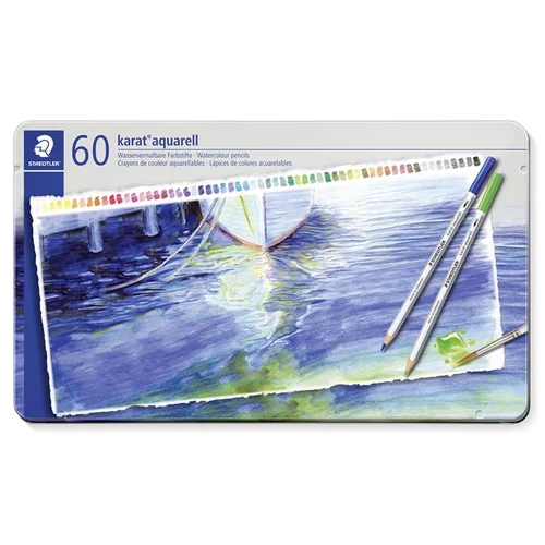 Akvarell ceruza készlet, fém doboz, STAEDTLER "Karat", 60 különböző szín