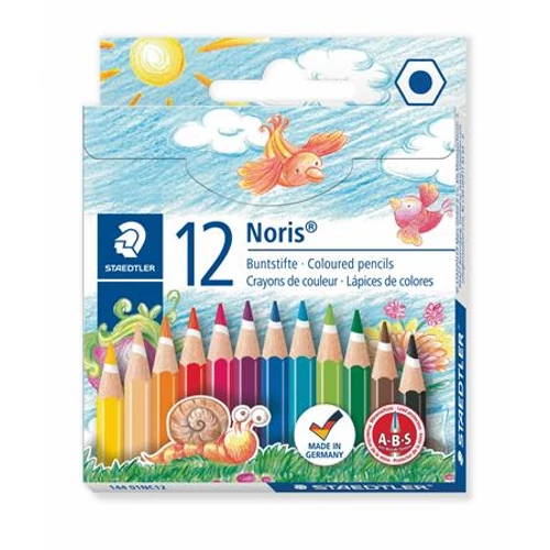 Színes ceruza készlet, hatszögletű, félhosszú, STAEDTLER "Noris Club", 12 különböző szín
