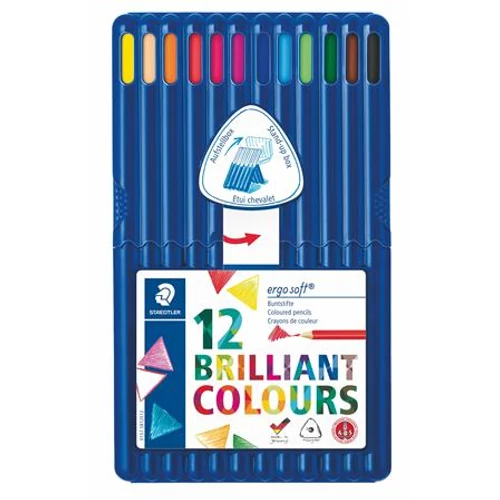 Színes ceruza készlet, háromszögletű, STAEDTLER "Ergo Soft Box", 12 különböző szín