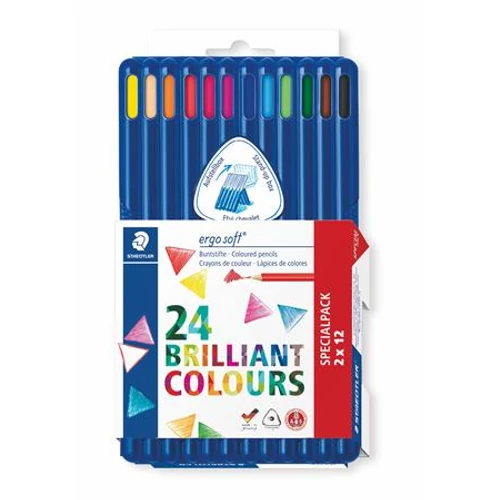 Színes ceruza készlet, háromszögletű, STAEDTLER "Ergo Soft" 12+12 szín