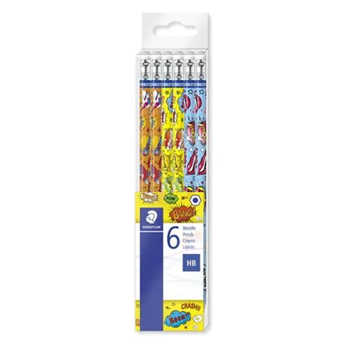 Grafitceruza radírral, HB, hatszögletű, STAEDTLER, "Comic", 3 különböző minta
