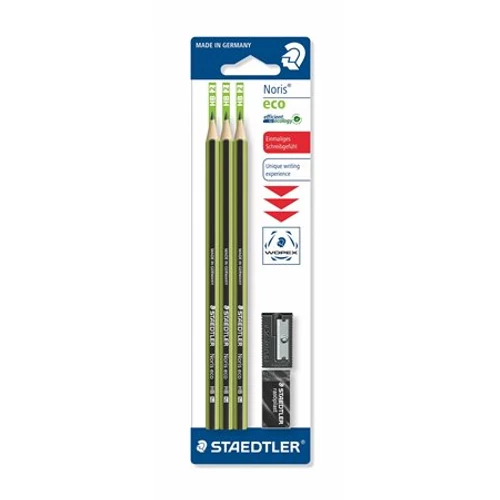Grafitceruza, HB, hatszögletű, hegyezővel és radírral, STAEDTLER "Noris Eco"