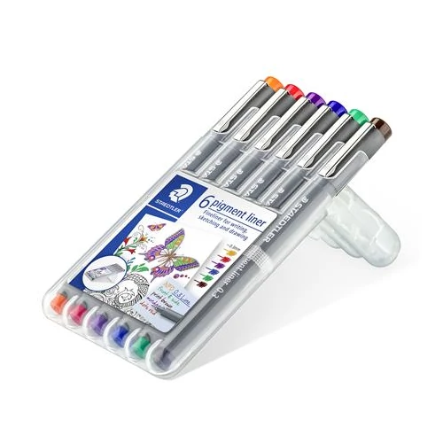 Tusfilc készlet, 0,3 mm, STAEDTLER, "Pigment Liner", 6 különböző szín