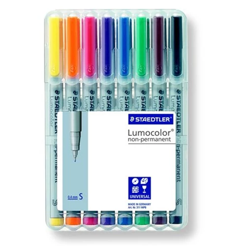 Alkoholmentes marker készlet, OHP, 0,4 mm, STAEDTLER "Lumocolor 311 S", 8 különböző szín