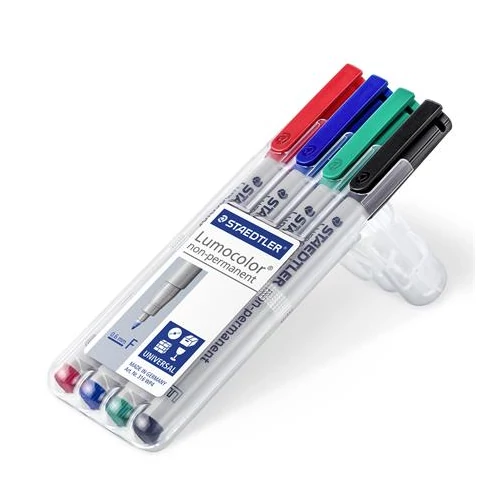 Alkoholmentes marker készlet, OHP, 0,6 mm, STAEDTLER "Lumocolor 316 F", 4 különböző szín
