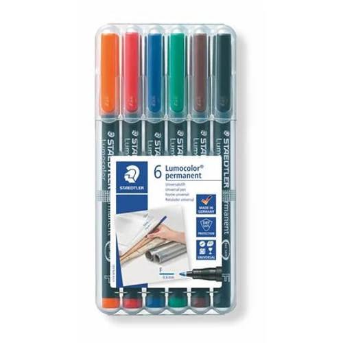Alkoholos marker készlet, OHP, 0,6 mm, STAEDTLER "Lumocolor 318 F", 6 különböző szín