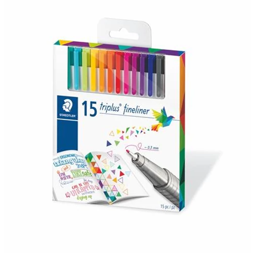 Tűfilc készlet, 0,3 mm, STAEDTLER "Triplus", 15 különböző szín