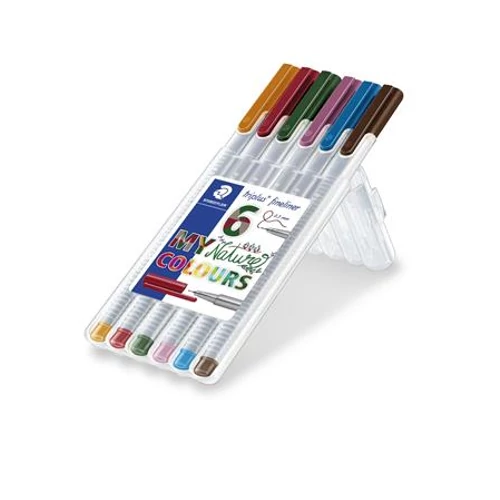Tűfilc készlet, 0,3 mm, STAEDTLER "Triplus Nature", 6 különböző szín