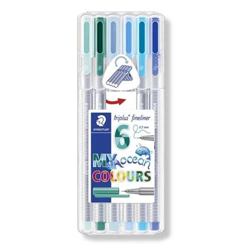 Tűfilc készlet, 0,3 mm, STAEDTLER "Triplus Ocean", 6 óceán szín