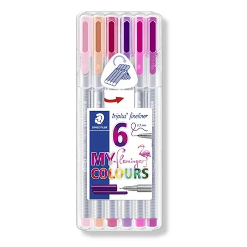 Tűfilc készlet, 0,3 mm, STAEDTLER "Triplus Flamingo", 6 flamingo szín