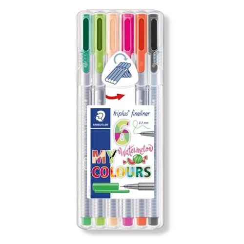 Tűfilc készlet, 0,3 mm, STAEDTLER "Triplus Watermelon", 6 különböző szín