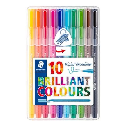 Tűfilc készlet, 0,8 mm, STAEDTLER "Triplus Box", 10 különböző szín
