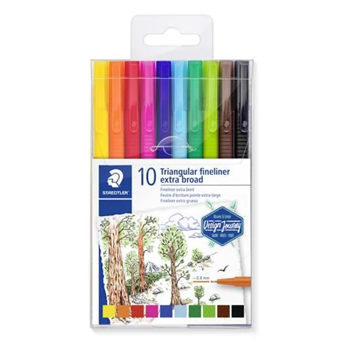 Tűfilc készlet, 0,8 mm, STAEDTLER "Design Journey Triplus", 10 különböző szín