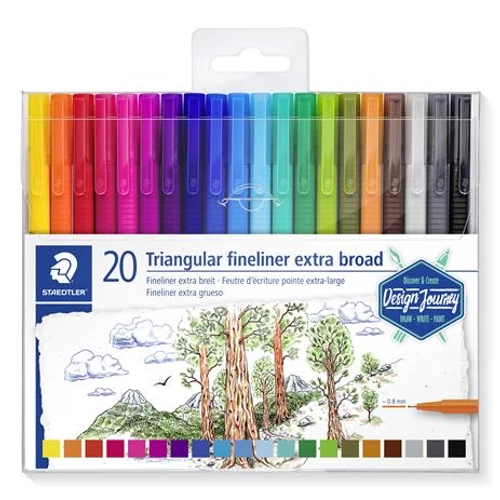 Tűfilc készlet, 0,8 mm, STAEDTLER "Design Journey Triplus", 20 különböző szín