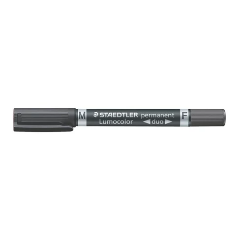 Alkoholos marker, F/M, 0,6/1,5 mm, kúpos, kétvégű, STAEDTLER "Lumocolor Duo", fekete