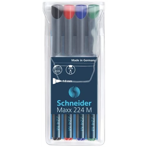 Alkoholos marker készlet, OHP, 1 mm, SCHNEIDER "Maxx 224 M", 4 különböző szín