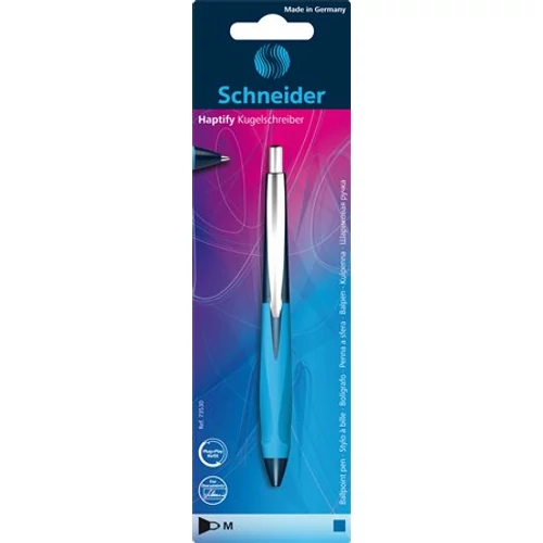 Golyóstoll, 0,5 mm, nyomógombos, SCHNEIDER "Haptify", kék