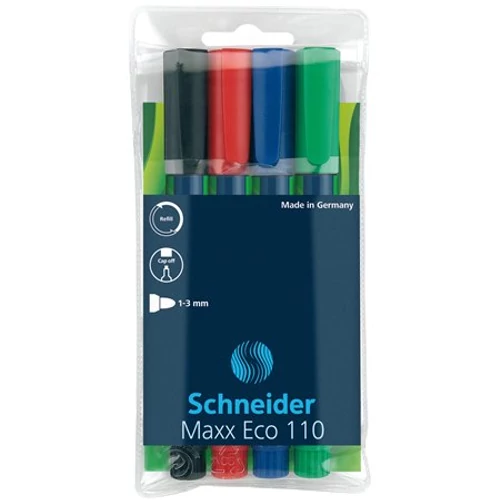 Tábla- és flipchart marker készlet, 1-3 mm, kúpos, SCHNEIDER „Maxx Eco 110", 4 különböző szín