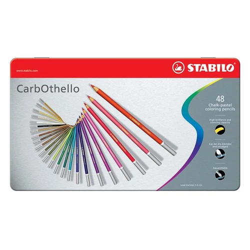 Pasztell ceruza készlet, kerek, fém doboz, STABILO "CarbOthello", 48 különböző szín