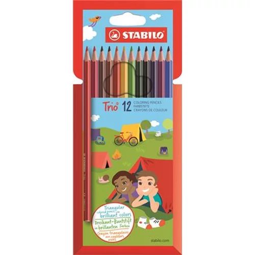 Színes ceruza készlet, háromszögletű, STABILO "Trio", 12 különböző szín