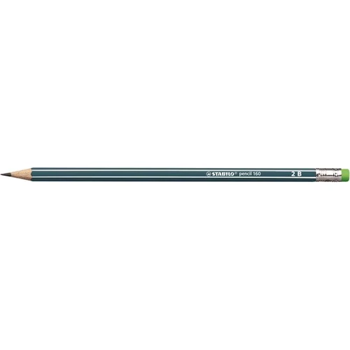 Grafitceruza radírral, 2B, hatszögletű, STABILO "Pencil 160", olajzöld