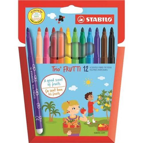 Filctoll készlet, illatos, STABILO "Trio Frutti", 12 különböző szín