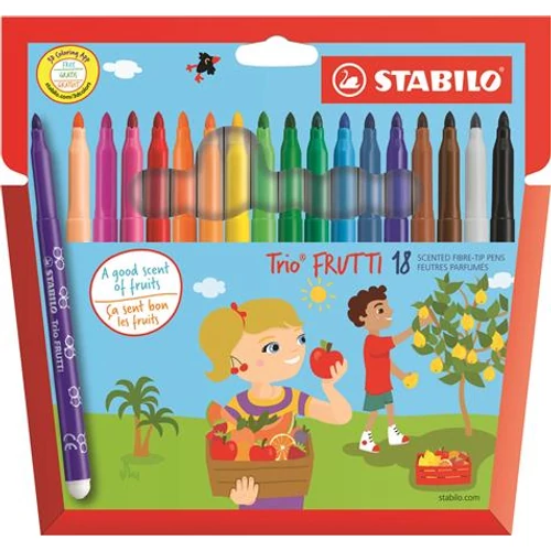Filctoll készlet, illatos, STABILO "Trio Frutti", 18 különböző szín