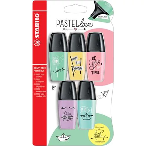 Szövegkiemelő, készlet, STABILO, "Boss Mini Pastellove", 5 különböző szín