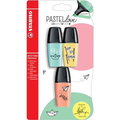 Szövegkiemelő, készlet, STABILO, "Boss Mini Pastellove", 3 különböző szín