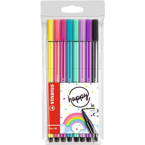 Rostirón készlet, 1 mm, STABILO "Pen 68 Living Colors", Happy, 8 különböző szín
