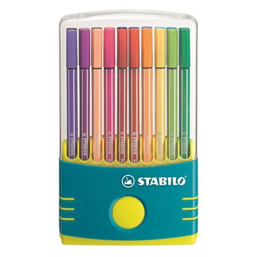 Rostirón készlet, 1 mm, műanyag türkiz tok, STABILO "Pen 68 ColorParade", 20 különböző szín