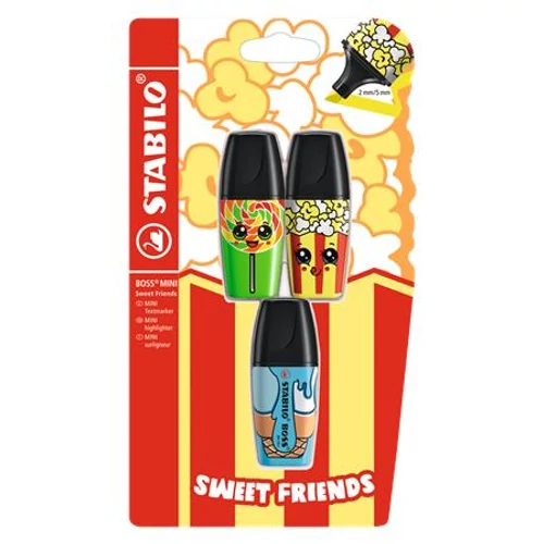 Szövegkiemelő készlet, 2-5 mm, STABILO "Boss Mini Sweet Friends", 3 különböző szín