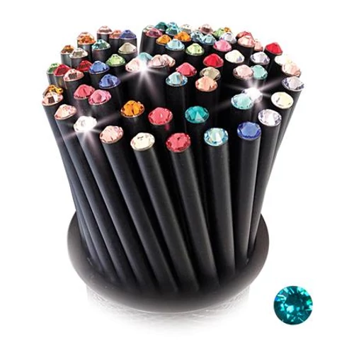 Ceruza, fekete, türkiz SWAROVSKI® kristállyal, 5db-os szett, 17cm, ART CRYSTELLA®