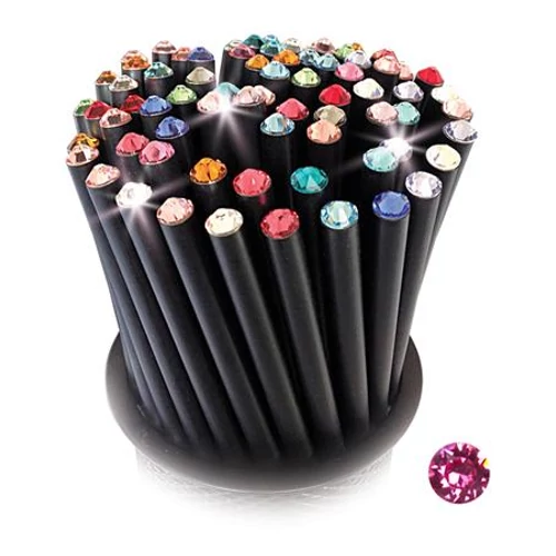 Ceruza, fekete, rózsaszín SWAROVSKI® kristállyal, 5db-os szett, 17cm, ART CRYSTELLA®
