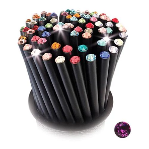 Ceruza, fekete, bíborlila SWAROVSKI® kristállyal, 5db-os szett, 17cm, ART CRYSTELLA®