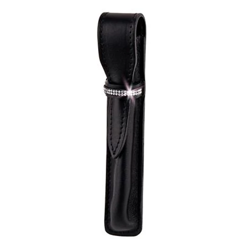 Tolltok, fekete, bőr, 2 sor fehér SWAROVSKI® kristállyal, 16cm, ART CRYSTELLA®