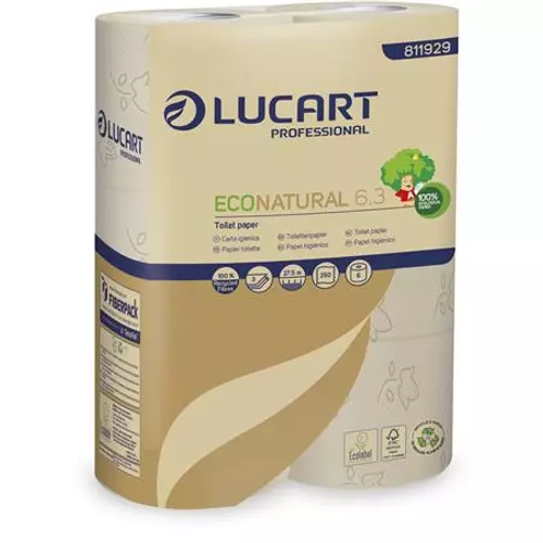 Toalettpapír, 3 rétegű, kistekercses, 27,5 m, LUCART "EcoNatural 6.3" barna