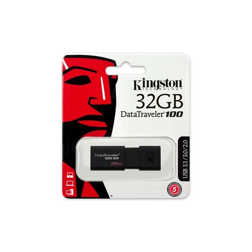 Pendrive, 32GB, USB 3.0, KINGSTON "DT100 G3", fekete