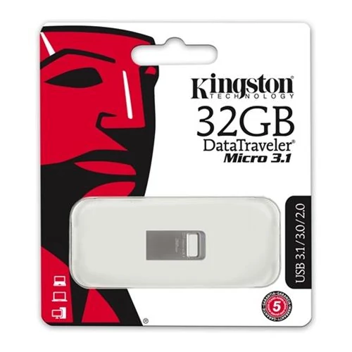 Pendrive, 32GB, USB 3.1, 100/15MB/s, KINGSTON "Data Traveler Micro", ezüst