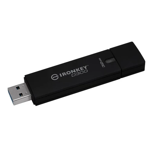 Pendrive, 32GB, 250/40 Mb/s, titkosítással, USB 3.0, KINGSTON, "Ironkey D300S"