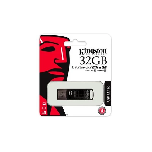 Pendrive, 32GB, USB 3.1, 180/50MB/s, vízálló, KINGSTON "DataTraveler Elite G2", fekete