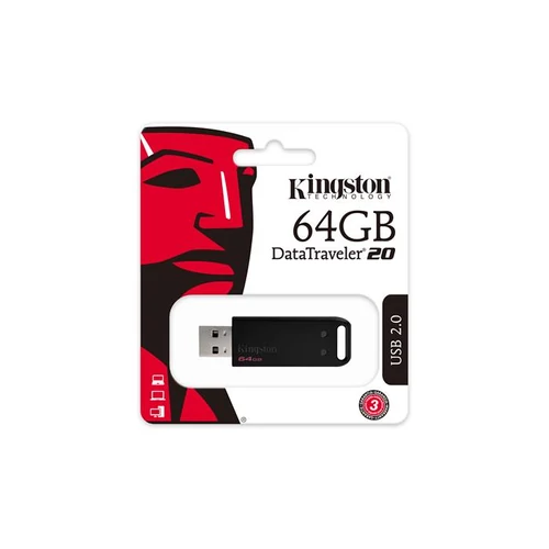 Pendrive, 64GB, USB 2.0, KINGSTON "DT20", fekete