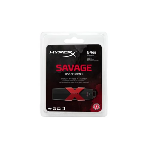 Pendrive, 64GB, USB 3.1, 350/180MB/s, KINGSTON "HyperX Savage"